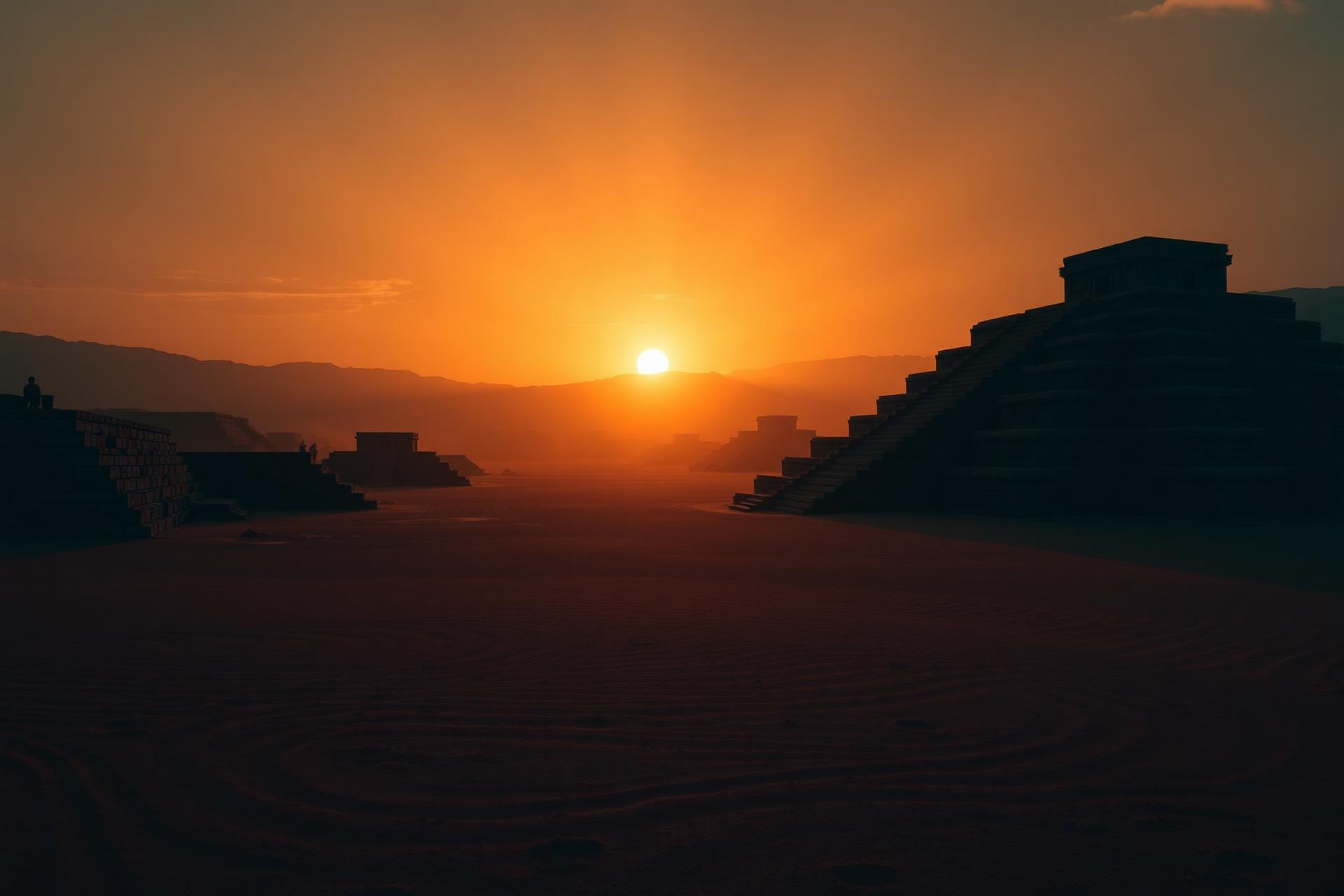 Zonsopgang boven oude piramides
